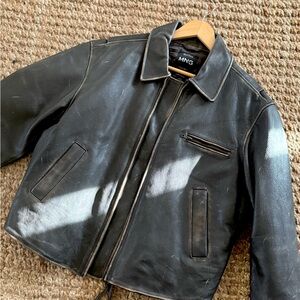 Mango Worn Effect Leather Jacket Size Small